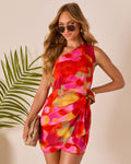 Tropic Kiss One Shoulder Wrap Mini Dress